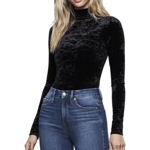 GOOD AMERICAN Women’s size 7 4XL Black Mock Neck Crushed Velvet Bodysuit NWT
